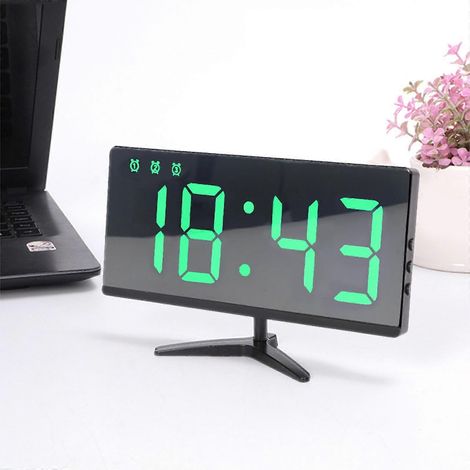 Réveil à finition miroir, compatible avec une alimentation externe, design ultra-mince, multifonctionnel, sans cadre, horloge électronique de bureau. (1/5)