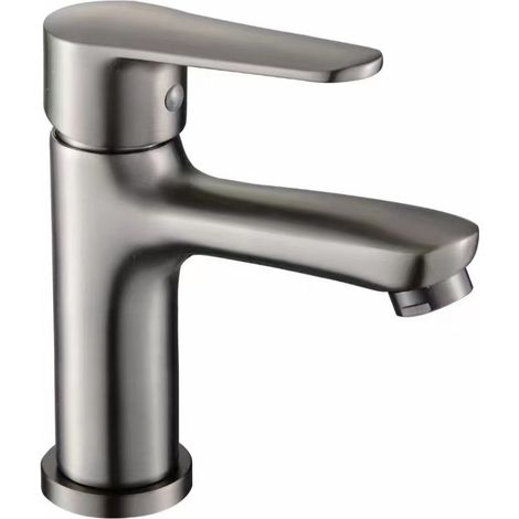 Einloch-Waschtischarmatur aus Vollkupfer für Badezimmerwaschbecken, cremefarben, Warm- und Kaltwasser, elegantes Design – Gillette-Einlochmodell in Kupfer-Gunmetal-Grau