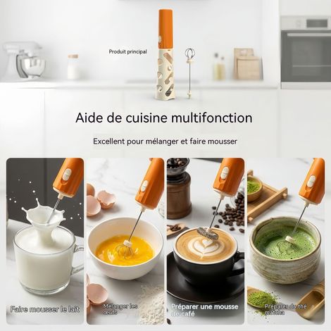 Mousseur à lait électrique portable, batteur à café sans main‑mise, agitateur pour boissons, fouet à lait domestique pour cappuccino latte (1/3)