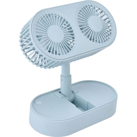 Ventilateur de bureau double à double moteur, angle réglable à 135°, ventilateur portatif à trois vitesses, fonctionnement silencieux, bleu (1/5)