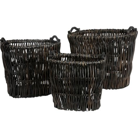 Weidenkörbe 3er-Set oval braun/schwarz Aufbewahrungskorb Dekokorb Kaminholzkorb
