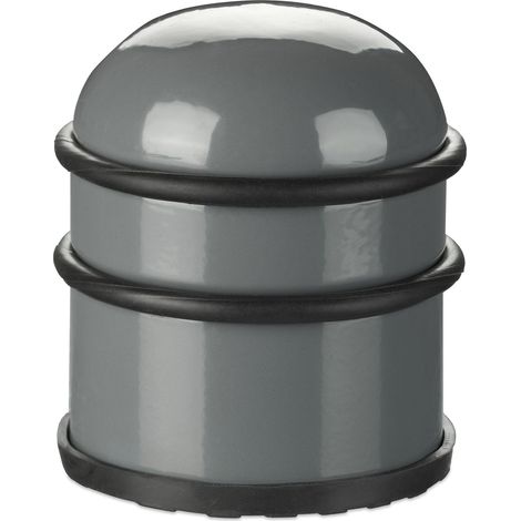 Relaxdays Door Stopper, for Doors & Windows, Stainless Steel & Rubber, High & Round, Indoor, HxØ: 8.5 x 7 cm, Dark Grey