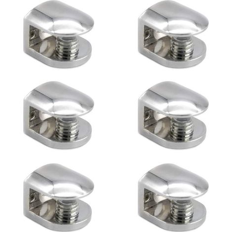 6 Pcs Pince à Verre Pince Support en Alliage de Zinc Fixations Réglable Support pour Tablettes en Verre de 6-10 mm d'épaisseur (1/4)