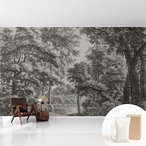 Tapete Dekorative Vliestapete mit Klebe für Wand - Mustertapete - moderne Einrichtung - für Büro Waldkulisse 416x254 cm (1/5)