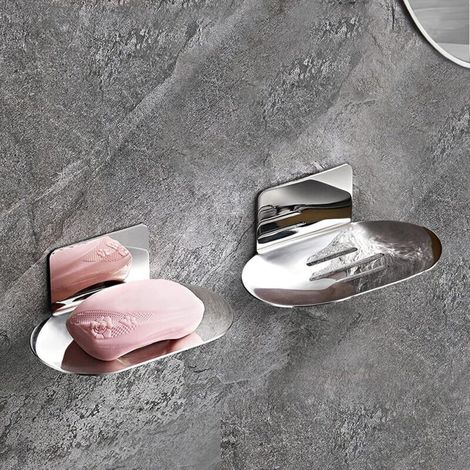 Seifenschale für die Dusche, Seifenhalter aus Edelstahl für Duschwand, Badezimmer, Küche, silberfarbene Wandseifenschale, 2 Stück (Chrom) (1/4)