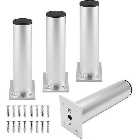 Pieds de meubles réglables en alliage d'aluminium, pieds ronds en métal de 6 pouces, compatibles avec les canapés, les armoires, les tables, les étagères, lot de 4. (1/5)