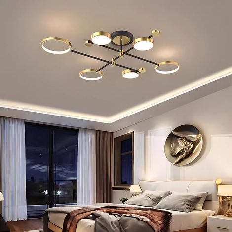 Lustre LED avec Telecommande 6 Elements 31W Lumiere Gradable Dore (1/5)