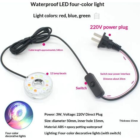(A1 220V)1 Lampe ronde étanche CC USB LED à éclairage coloré avec trou pour aquarium, piscine et décoration lumineuse〔YY32〕 (1/5)