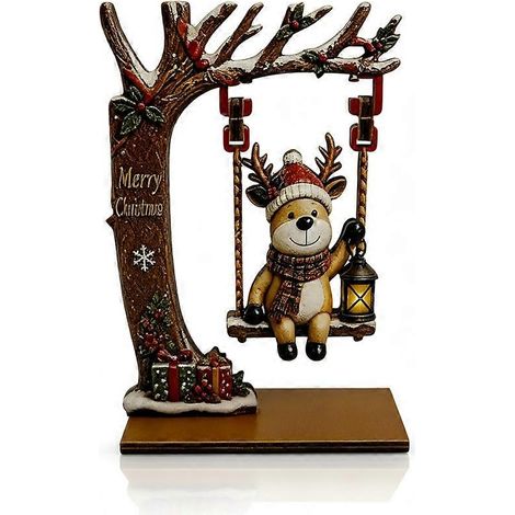 Décoration de table en bois représentant une balançoire de Noël, le Père Noël, un bonhomme de neige et un renne. Décoration festive pour les fêtes de fin d'année à la maison. (1/4)