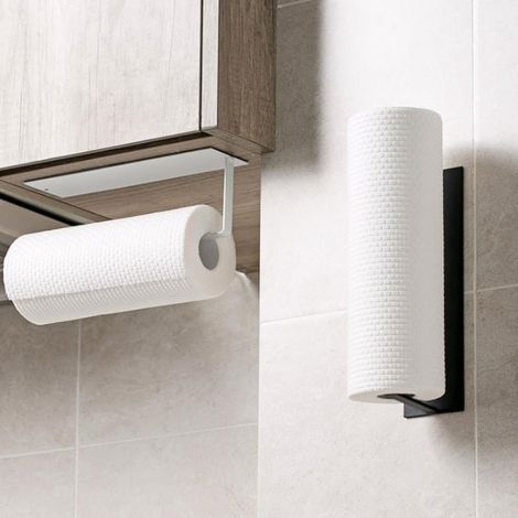 Porte Essuie Tout Auto-Adhésif Supports pour Papier Essuie-Tout en Dérouleur Porte Rouleau de Cuisine Mural pour Armoire de Cuisine ou Salle de Bain (1/5)