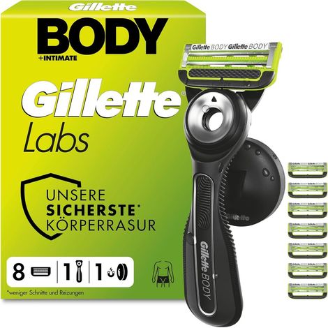 Gillette Labs Body & Intimate Rasierer Herren, Intimrasierer + 8 Rasierklingen