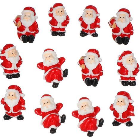 Set mit 12 niedlichen, dekorativen Weihnachtsmannfiguren für weihnachtliche Miniaturlandschaften – 3,00 x 2,00 x 1,00 cm – Rot (1/4)