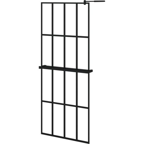 vidaXL Mampara ducha con estante vidrio ESG y aluminio negro 80x195 cm (1/2)
