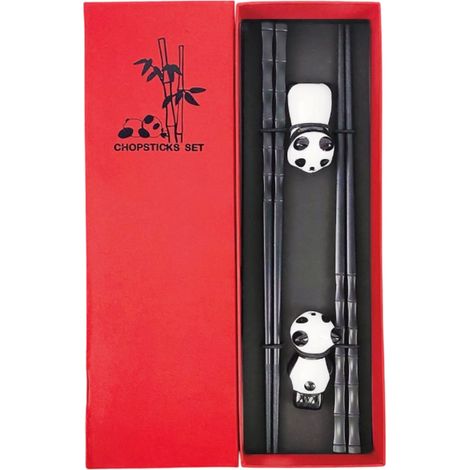 2 Paires Baguettes, Support Baguettes Panda, Fibre de Verre, Antidérapant, Style Asiatique, Cadeau (1/5)
