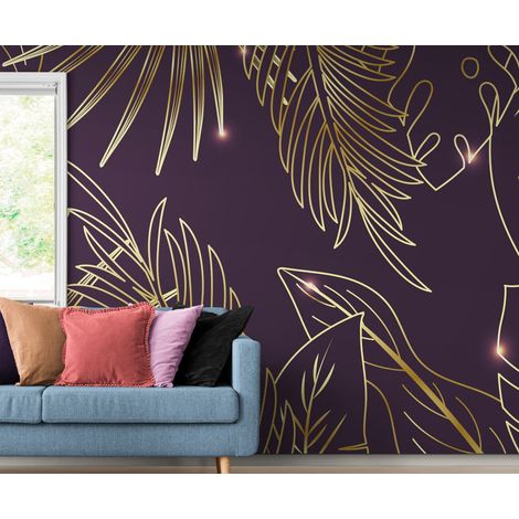 Papier Peint Tropical - Palmiers Dorés Nocturnes - 150 x 250 cm (1/2)