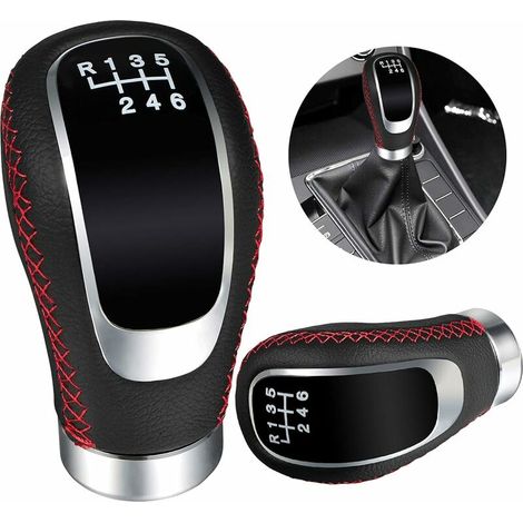 Universelles Auto-Innenzubehör, 6-Gang-Schaltknaufhebel aus Leder mit 3 Adaptern, 8 mm, 10 mm, 12 mm, Schwarz, Rot, für die meisten Fahrzeuge