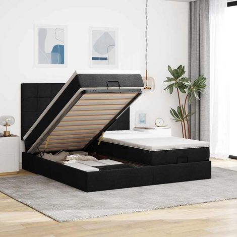 Ottoman-Bett mit Matratzen & LEDs Schwarz 160x200 cm Stoff (1/5)