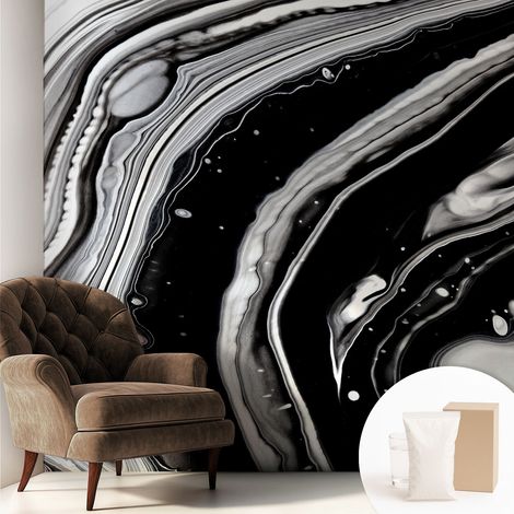 Papier peint intissé mural avec imprimé pour décoration pour salon pour chambre à coucher pour entrée Vagues monochromes 250x250 cm (1/5)