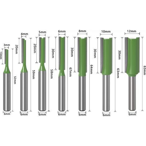 Set di 7 frese per legno professionali da 3-12mm – gambo da 6mm a doppia scanalatura – per fresatrici e lavorazione del legno (1/5)