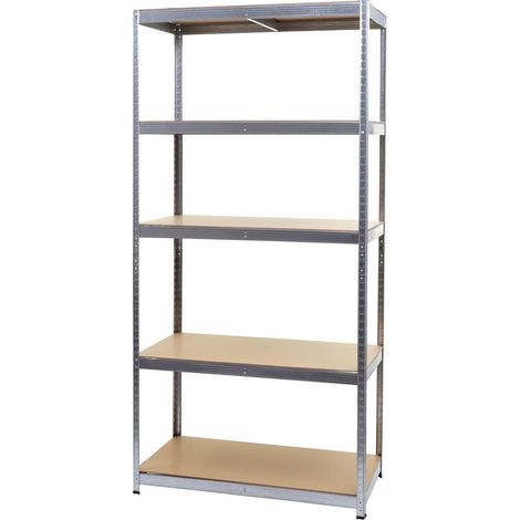 Scaffale officina ufficio garage HHG-410 Large metallo MDF 5x ripiani colore zincato (1/5)