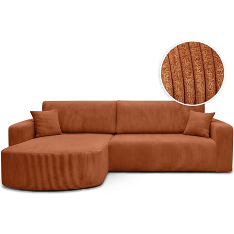 Canapé KIARA d'angle réversible convertible 4 places en velours côtelé - Terracotta (1/5)