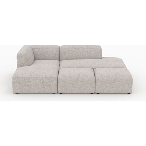Sofá modular de rincón izquierdo Hestia, tejido beige 4 plazas, 2 pufs