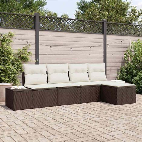 Sofa Set mit Kissen 5 pcs Braun Poly Rattan