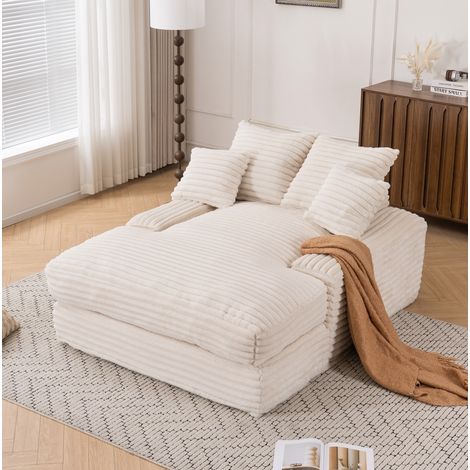 Chaiselongue (137 x 175 x 63 cm), ohne Montage, 4 abnehmbare Kissen, Cordstoff, Memory Schaum, beige (1/5)