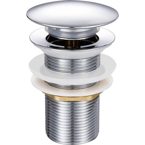 Bonde de lavabo pop-up sans trop-plein – Vidage clapet push open – Chromé 1-1/4' – Installation facile avec joints inclus (1/5)