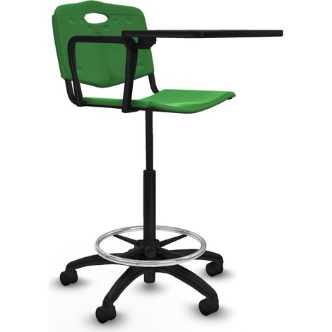 Taburete Robledo giratorio plástico verde brazo con pala diestros base poliamida ruedas nailon 50mm