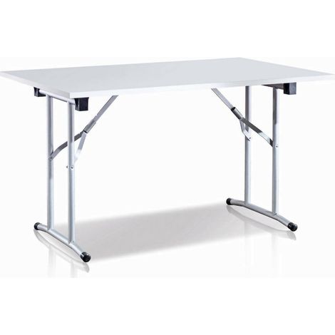 Dmora Mesa plegable Arnica, Mesa de camping con patas plegables de metal, Mesa de comedor moderna multiusos, 100% Made in Italy, Cm 125x75h80, Blanco, con embalaje reforzado