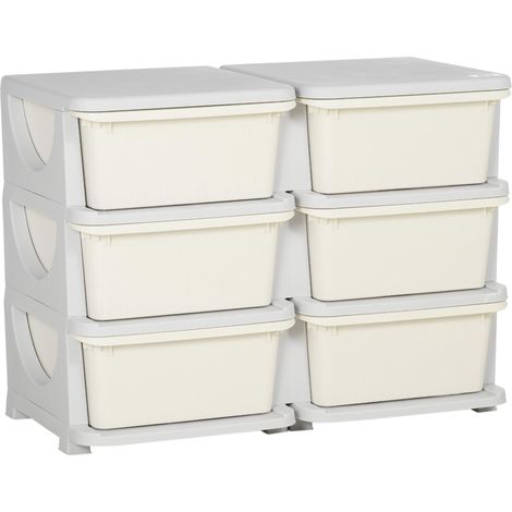 Tour de rangement pour enfants avec 6 tiroirs, organisateur de jouets avec bords arrondis et poignées, 75 x 37 x 56,5 cm, crème (1/5)