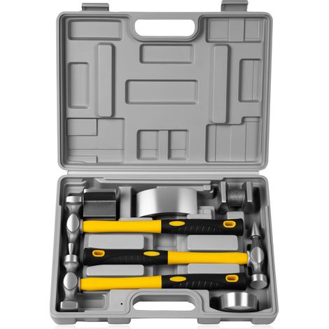 Kit de réparation de carrosserie en 7 pièces avec marteau et chariot - Ensemble de marteaux pour réparation de carrosserie avec étui de rangement (1/5)