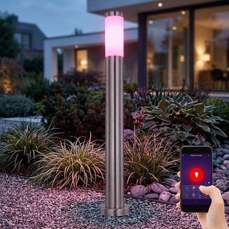 Base esterna luce in acciaio inox lampada da terra app controllo vocale DIMMER in un set che include lampadine a LED RGB (1/5)