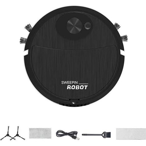 Mini Robot de Nettoyage et de Balayage, Aspirateur Automatique, Ultra Fin, Silencieux, Machine de Nettoyage de Durs, Installation Facile, Noir (1/5)