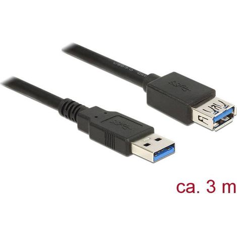 Delock Câble USB USB 3.2 Gen1 (USB 3.0) USB-A mâle, USB-A femelle 3.00 m noir contacts dorés 85057 C697821 (1/2)
