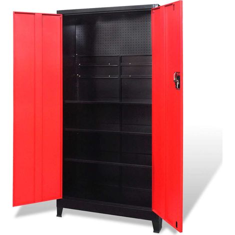 Werkzeugschrank mit 2 Türen Stahl 90x40x180 cm Schwarz/Rot vidaXL (1/5)