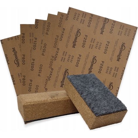 Juego de bloques de corcho con fieltro + papel a base de agua, 6 piezas, P600-P2500 (1/3)