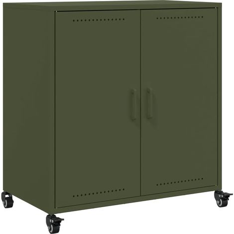 Credenza buffet cassettiera mobile contenitore organizer cucina soggiorno soggiorno oliva 68,5 x 39 x 72 cm verde acciaio 020036588
