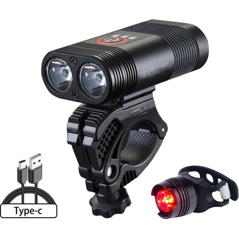 Luz para bicicleta, faro de aleación de aluminio, linterna para bicicleta, luz nocturna potente, recargable, tipo C, resistente a la lluvia (1/5)