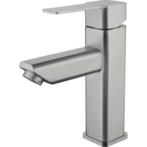 Robinet monotrou en acier inoxydable brossé lavabo salle de bain robinet d'eau chaude et froide monotrou (1/5)