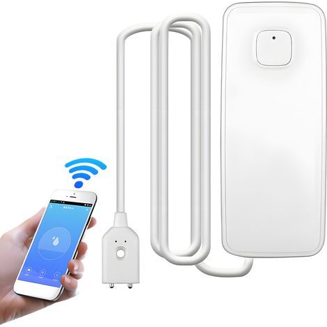 1 confezione di rilevatore di perdite d'acqua WiFi controllabile tramite app, sensore di allarme da 85 dB, impermeabile IP67, alimentato a batteria, con notifica push, per casa, cucina, bagno, cantina (1/5)