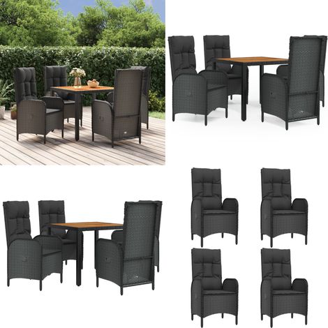 Ensemble à manger de jardin coussins 5pcs Noir Résine tressée - ensemble de salle à manger de jardin - ensembles de salle à manger de jardin - Home & Living (1/5)