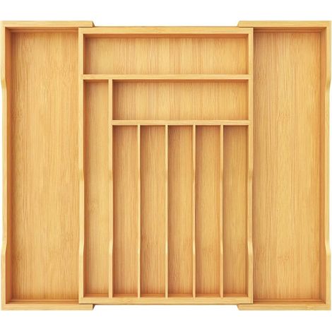 Grand range-couverts pour tiroirs, réglable jusqu'à 71 cm de large, organiseur, insert de tiroir de cuisine, profondeur 47 cm, porte-couverts en bambou pour cuillères, fourchettes, couteaux (1/5)