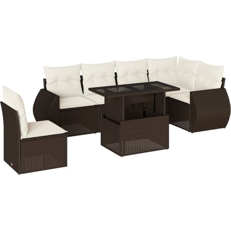 vidaXL Set Divani da Giardino 7 pz con Cuscini Marrone in Polyrattan (1/5)