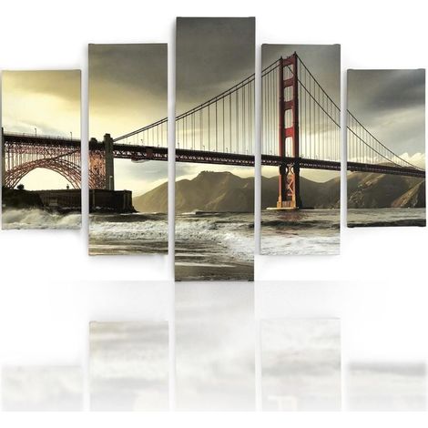 Stampa su tela 5 parti, Ponte sul fiume - 200x100 (1/4)