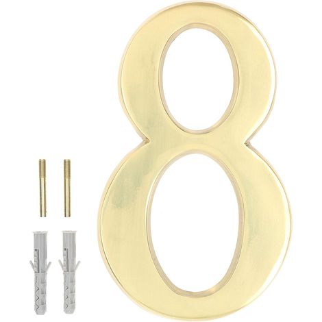 Numéro de porte 3D « 8 » - En laiton - 20 cm - Pour maisons, colonies, hôtels, appartements, 100 % laiton (1/5)