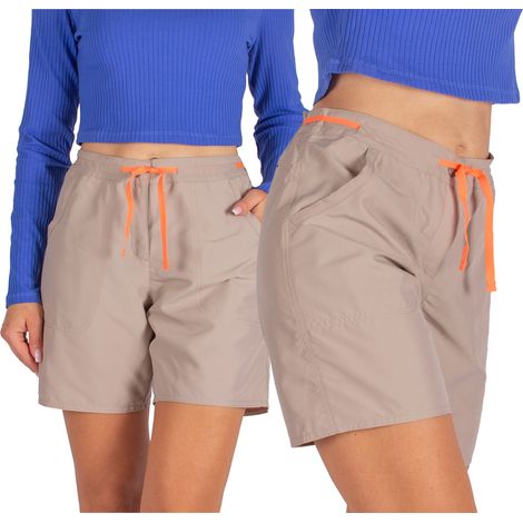 Pantalones cortos de trekking para mujer Firi 555.81: cómodos por ser pantalones cortos deportivos para turismo, color beige con bolsillos, talla 36 S.