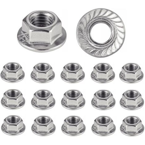 50 tuercas de brida M8, fabricadas en acero inoxidable 304, tuercas hexagonales antideslizantes con diseño floral, tuerca M8, tuerca de acero inoxidable, tuerca de seguridad.