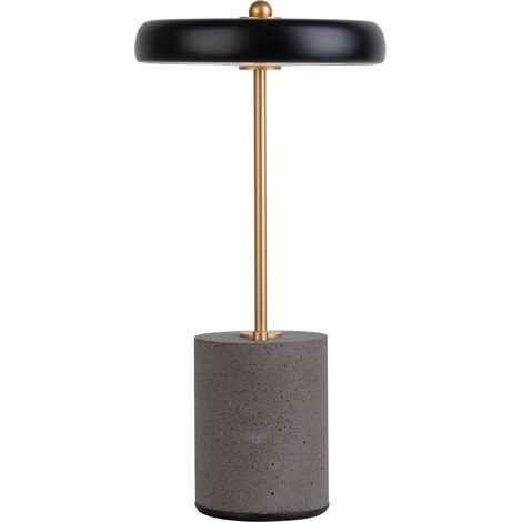 Lampe de table LED sans fil rechargeable USB tactile métal et béton noir et doré 30 cm - PANGIVO (1/5)